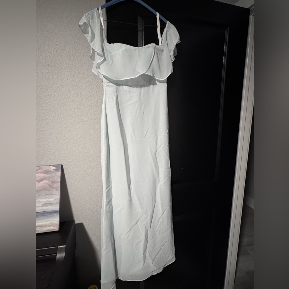 EUC Brideside Elegant Powder Blue Off-the-Shoulder Chiffon Dress